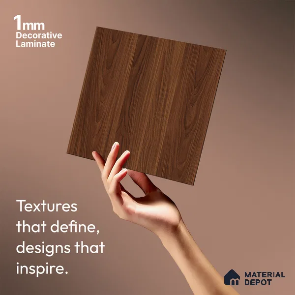 Wooden Look LM 19271 Polished Walnut 8 ft x 4 ft Texture Finish Decorative Laminate - 1 mm | Suitable for TV Unit, Wardrobe, Kitchen Cabinets