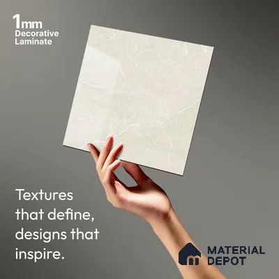 Marble Look LM 19285 White Pearl Marble 8 ft x 4 ft Glossy Finish Decorative Laminate - 1 mm | Suitable for TV Unit, Wardrobe, Kitchen Cabinets