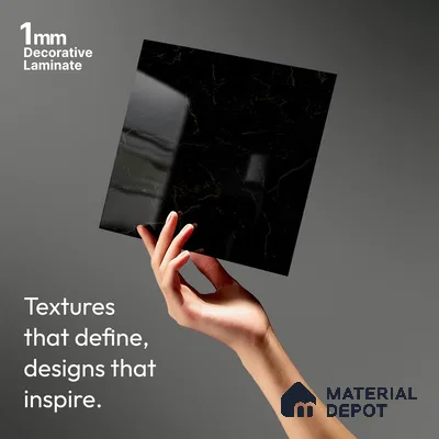 Marble Look LM 19286 Black Pearl Marble 8 ft x 4 ft Glossy Finish Decorative Laminate - 1 mm | Suitable for TV Unit, Wardrobe, Kitchen Cabinets