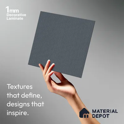 Metallic Grey Fluted Solid Color Look LM 19291 Metallic 8 ft x 4 ft Texture Finish Decorative Laminate - 1 mm | Suitable for TV Unit, Wardrobe, Kitchen Cabinets