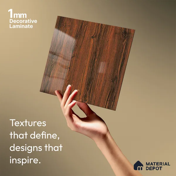 Wooden Look LM 19358 Caen Chestnut 8 ft x 4 ft Glossy Finish Decorative Laminate - 1 mm | Suitable for TV Unit, Wardrobe, Kitchen Cabinets