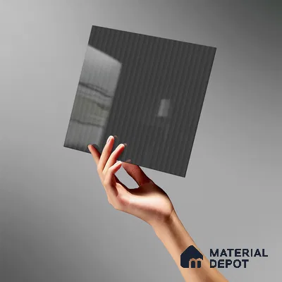 Charcoal Grey Fluted Solid Color LM 19473 B Silver Glossy Finish 8 ft x 4 ft Glossy Finish Decorative Laminate - 1 mm | Suitable for TV Unit,Wardrobe, Kitchen Cabinets