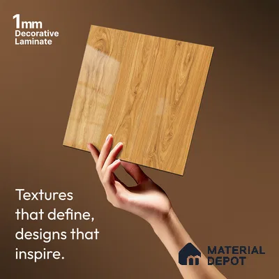 Wooden Look LM 19488 D Metallic Teak Wood High Gloss Finish 8 ft x 4 ft Decorative Laminate - 1 mm | Suitable for TV Unit, Wardrobe, Kitchen Cabinets