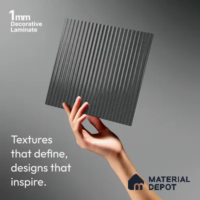 Fluted Solid Color Look LM 21478 Graphite Grey 8 ft x 4 ft Glossy Finish Decorative Laminate - 1 mm | Suitable for TV Unit, Wardrobe, Kitchen Cabinets