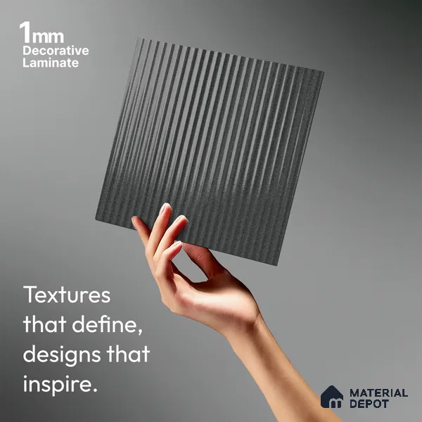 Fluted Solid Color Look LM 21478 Graphite Grey 8 ft x 4 ft Glossy Finish Decorative Laminate - 1 mm | Suitable for TV Unit, Wardrobe, Kitchen Cabinets