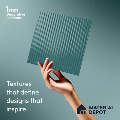 Fluted Solid Color Look LM 21480 Paris Green 8 ft x 4 ft Glossy Finish Decorative Laminate - 1 mm | Suitable for TV Unit, Wardrobe, Kitchen Cabinets