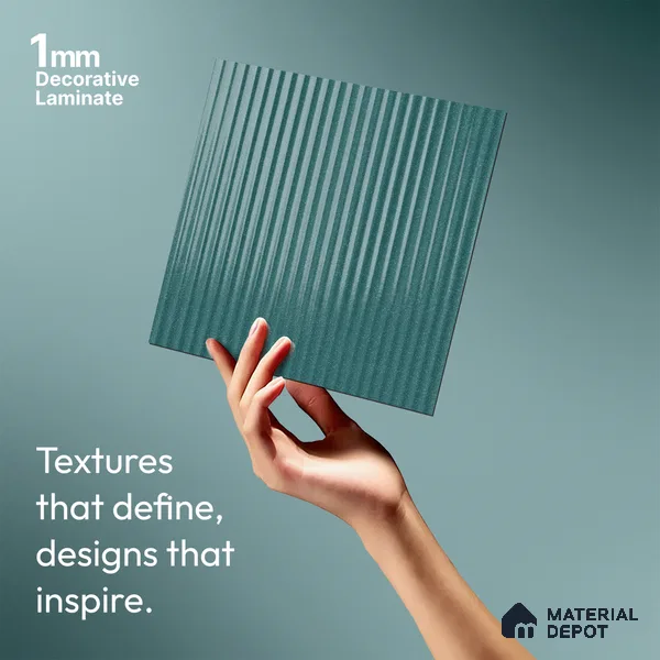 Fluted Solid Color Look LM 21480 Paris Green 8 ft x 4 ft Glossy Finish Decorative Laminate - 1 mm | Suitable for TV Unit, Wardrobe, Kitchen Cabinets