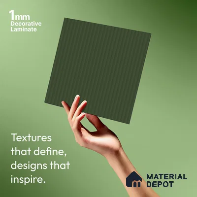Fluted Solid Color Look LM 21627 Uniform Green 8ft x 4ft Texture Finish Decorative Laminate - 1 mm | Suitable for TV Unit, Wardrobe, Kitchen Cabinets