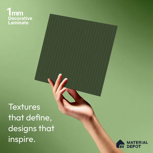 Fluted Solid Color Look LM 21627 Uniform Green 8ft x 4ft Texture Finish Decorative Laminate - 1 mm | Suitable for TV Unit, Wardrobe, Kitchen Cabinets