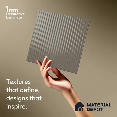 Fluted Solid Color Look LM 21632 Sober Silver 8ft x 4ft Glossy Finish Decorative Laminate - 1 mm | Suitable for TV Unit, Wardrobe, Kitchen Cabinets