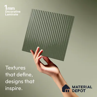 Fluted Solid Color Look LM 21633 Moss Green 8ft x 4ft Glossy Finish Decorative Laminate - 1 mm | Suitable for TV Unit, Wardrobe, Kitchen Cabinets