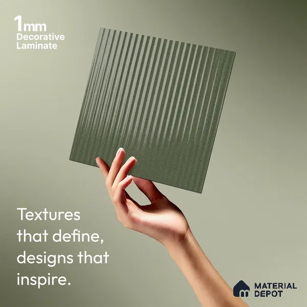 Fluted Solid Color Look LM 21633 Moss Green 8ft x 4ft Glossy Finish Decorative Laminate - 1 mm | Suitable for TV Unit, Wardrobe, Kitchen Cabinets