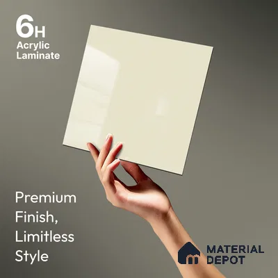 Ivory Solid Colors Look LM 23257 Pure Ivory 8 ft x 4 ft High Gloss Finish 6H Anti Scratch Acrylic Laminate - 1.5 mm | Suitable for Living Room, Kitchen, Office