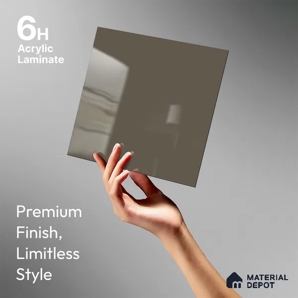 Grey Solid Colors Look LM 23262 Light Mocha 8 ft x 4 ft High Gloss Finish 6H Anti Scratch Acrylic Laminate - 1.5 mm | Suitable for Living Room, Kitchen, Office