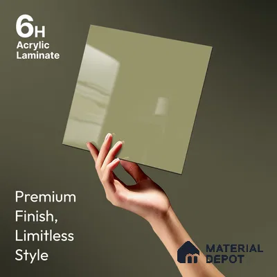 Moss Grey Solid Colors Look LM 23273 Easter Lily 8 ft x 4 ft High Gloss Finish 6H Anti Scratch Acrylic Laminate - 1.5 mm | Suitable for Living Room, Kitchen, Office