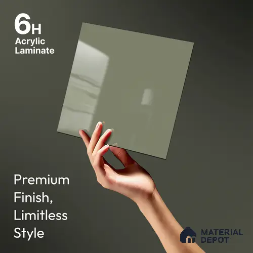 Sage Grey Solid Colors Look LM 23275 Winter Nip 8 ft x 4 ft High Gloss Finish 6H Anti Scratch Acrylic Laminate - 1.5 mm | Suitable for Living Room, Kitchen, Office