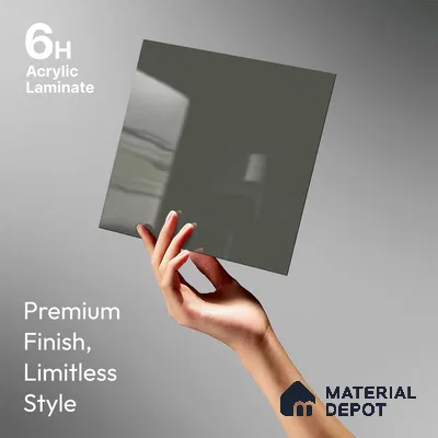 Charcoal Grey Solid Colors Look LM 23291 Silver Trinket 8 ft x 4 ft High Gloss Finish 6H Anti Scratch Acrylic Laminate - 1.5 mm | Suitable for Living Room, Kitchen, Office