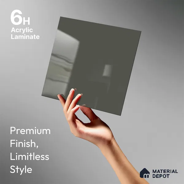 Charcoal Grey Solid Colors Look LM 23291 Silver Trinket 8 ft x 4 ft High Gloss Finish 6H Anti Scratch Acrylic Laminate - 1.5 mm | Suitable for Living Room, Kitchen, Office