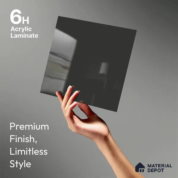 Charcoal Grey Solid Colors Look LM 23293 Charcoal Grey Hare 8 ft x 4 ft High Gloss Finish 6H Anti Scratch Acrylic Laminate - 1.5 mm | Suitable for Living Room, Kitchen, Office