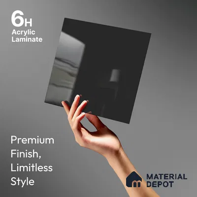 Charcoal Grey Solid Colors Look LM 23294 Coal Mine 8 ft x 4 ft High Gloss Finish 6H Anti Scratch Acrylic Laminate - 1.5 mm | Suitable for Living Room, Kitchen, Office