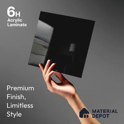 Black Solid Colors Look LM 23295 Carbon Black 8 ft x 4 ft High Gloss Finish 6H Anti Scratch Acrylic Laminate - 1.5 mm | Suitable for Living Room, Kitchen, Office