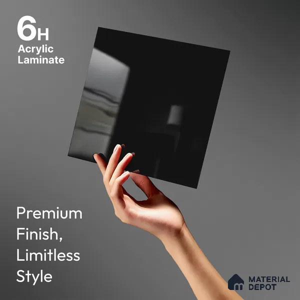 Black Solid Colors Look LM 23295 Carbon Black 8 ft x 4 ft High Gloss Finish 6H Anti Scratch Acrylic Laminate - 1.5 mm | Suitable for Living Room, Kitchen, Office