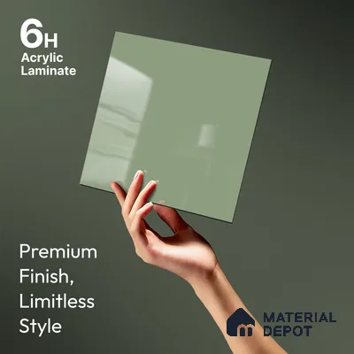 Sage Green Solid Colors Look LM 23303 Barrier Reef 8 ft x 4 ft High Gloss Finish 6H Anti Scratch Acrylic Laminate - 1.5 mm | Suitable for Living Room, Kitchen, Office