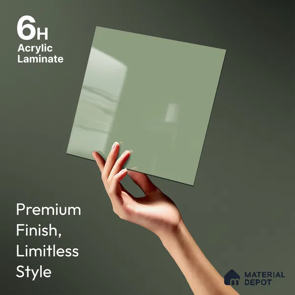 Sage Green Solid Colors Look LM 23303 Barrier Reef 8 ft x 4 ft High Gloss Finish 6H Anti Scratch Acrylic Laminate - 1.5 mm | Suitable for Living Room, Kitchen, Office