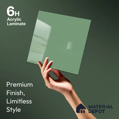 Sage Green Solid Colors Look LM 23304 Alpine 8 ft x 4 ft High Gloss Finish 6H Anti Scratch Acrylic Laminate - 1.5 mm | Suitable for Living Room, Kitchen, Office