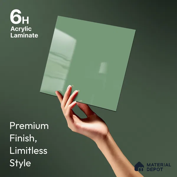 Sage Green Solid Colors Look LM 23304 Alpine 8 ft x 4 ft High Gloss Finish 6H Anti Scratch Acrylic Laminate - 1.5 mm | Suitable for Living Room, Kitchen, Office
