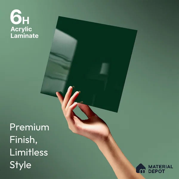 Midnight Pine Green Solid Colors Look LM 23306 Midnight Pine 8 ft x 4 ft High Gloss Finish 6H Anti Scratch Acrylic Laminate - 1.5 mm | Suitable for Living Room, Kitchen, Office