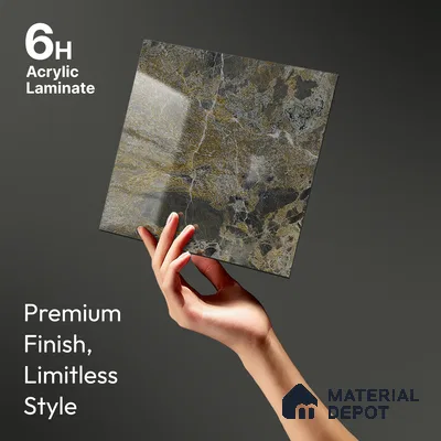 Grey Marble Look LM 23340 Rugged Slate 8 ft x 4 ft High Gloss Finish 6H Anti Scratch Acrylic Laminate - 1.5 mm | Suitable for Kitchen Cabinet, TV Unit, Wardrobe