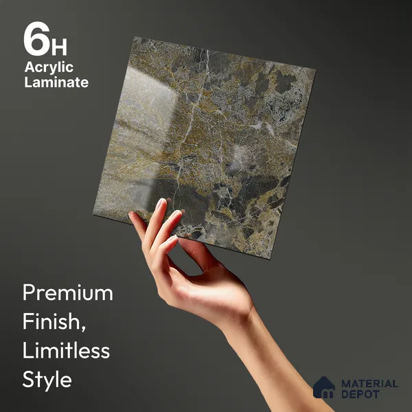 Grey Marble Look LM 23340 Rugged Slate 8 ft x 4 ft High Gloss Finish 6H Anti Scratch Acrylic Laminate - 1.5 mm | Suitable for Kitchen Cabinet, TV Unit, Wardrobe