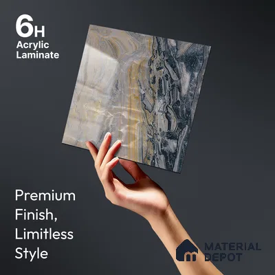 Grey Marble Look LM 23341 Dustfire Marble 8 ft x 4 ft High Gloss Finish 6H Anti Scratch Acrylic Laminate - 1.5 mm | Suitable for Kitchen Cabinet, TV Unit, Wardrobe