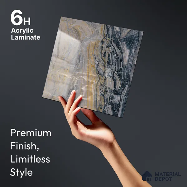 Grey Marble Look LM 23341 Dustfire Marble 8 ft x 4 ft High Gloss Finish 6H Anti Scratch Acrylic Laminate - 1.5 mm | Suitable for Kitchen Cabinet, TV Unit, Wardrobe