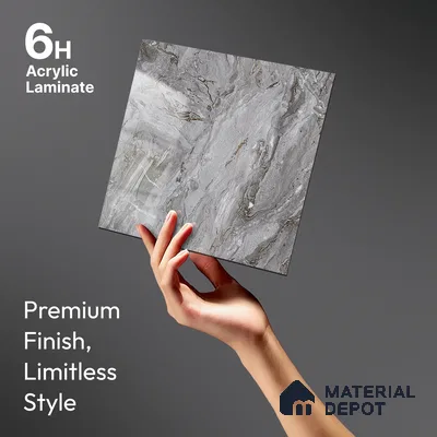 Silver Marble Look LM 23342 Silver Canyon 8 ft x 4 ft High Gloss Finish 6H Anti Scratch Acrylic Laminate - 1.5 mm | Suitable for Kitchen Cabinet, TV Unit, Wardrobe