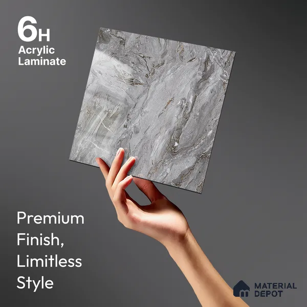 Silver Marble Look LM 23342 Silver Canyon 8 ft x 4 ft High Gloss Finish 6H Anti Scratch Acrylic Laminate - 1.5 mm | Suitable for Kitchen Cabinet, TV Unit, Wardrobe