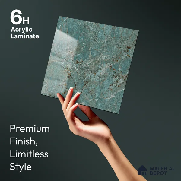 Green Marble Look LM 23343 Teal Granite 8 ft x 4 ft High Gloss Finish 6H Anti Scratch Acrylic Laminate - 1.5 mm | Suitable for Kitchen Cabinet, TV Unit, Wardrobe