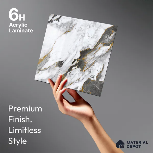 White Marble Look LM 23344 Goldine Ravine 8 ft x 4 ft High Gloss Finish 6H Anti Scratch Acrylic Laminate - 1.5 mm | Suitable for Kitchen Cabinet, TV Unit, Wardrobe