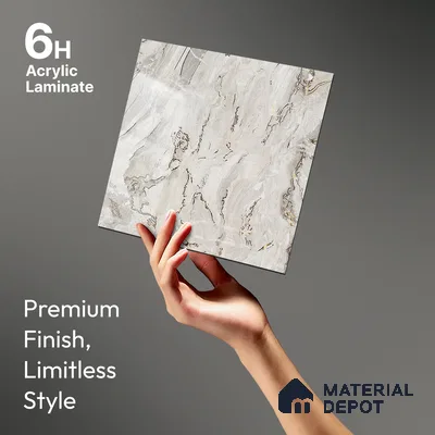 Grey Marble Look LM 23348 Sand Crest Marble 8 ft x 4 ft High Gloss Finish 6H Anti Scratch Acrylic Laminate - 1.5 mm | Suitable for Kitchen Cabinet, TV Unit, Wardrobe