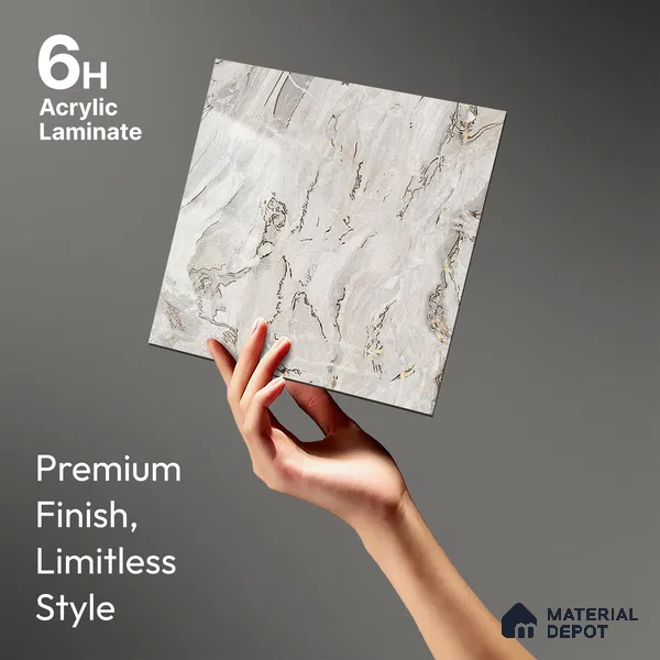 Grey Marble Look LM 23348 Sand Crest Marble 8 ft x 4 ft High Gloss Finish 6H Anti Scratch Acrylic Laminate - 1.5 mm | Suitable for Kitchen Cabinet, TV Unit, Wardrobe