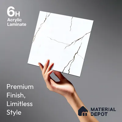 White Marble Look LM 23351 Crackle White 8 ft x 4 ft High Gloss Finish 6H Anti Scratch Acrylic Laminate - 1.5 mm | Suitable for Kitchen Cabinet, TV Unit, Wardrobe