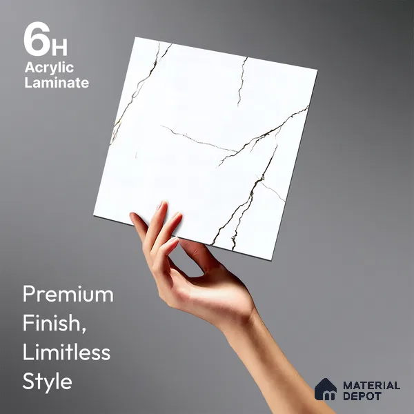 White Marble Look LM 23351 Crackle White 8 ft x 4 ft High Gloss Finish 6H Anti Scratch Acrylic Laminate - 1.5 mm | Suitable for Kitchen Cabinet, TV Unit, Wardrobe
