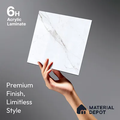 White Marble Look LM 23355 Pietra Lino 8 ft x 4 ft High Gloss Finish 6H Anti Scratch Acrylic Laminate - 1.5 mm | Suitable for Kitchen Cabinet, TV Unit, Wardrobe