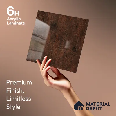 Wooden Look LM 23362 EmberWooden 8 ft x 4 ft High Gloss Finish 6H Anti Scratch Acrylic Laminate - 1.5 mm | Suitable for Kitchen Cabinet, TV Unit, Wardrobe