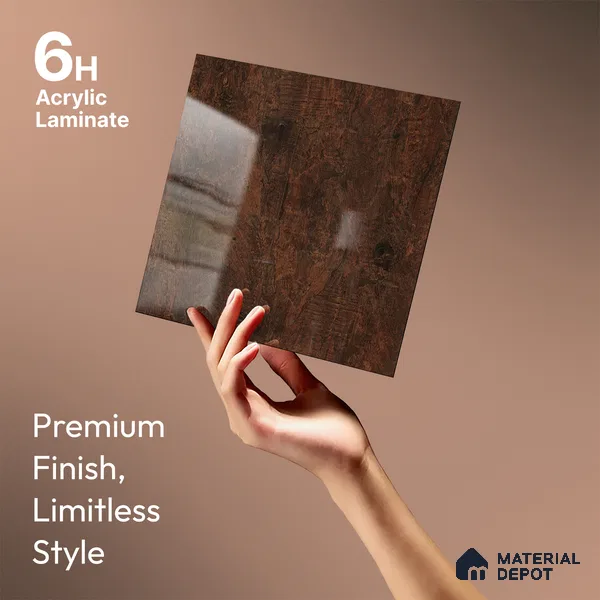 Wooden Look LM 23362 EmberWooden 8 ft x 4 ft High Gloss Finish 6H Anti Scratch Acrylic Laminate - 1.5 mm | Suitable for Kitchen Cabinet, TV Unit, Wardrobe