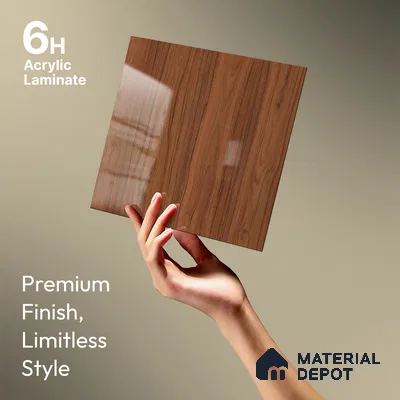 Wooden Look LM 23364 Walnut Crest 8 ft x 4 ft High Gloss Finish 6H Anti Scratch Acrylic Laminate - 1.5 mm | Suitable for Kitchen Cabinet, TV Unit, Wardrobe