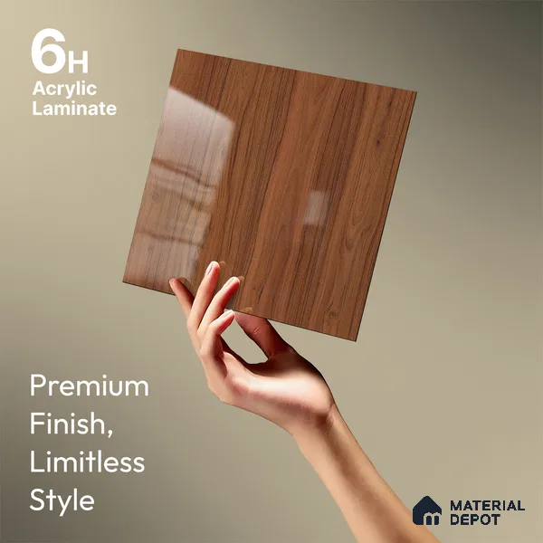 Wooden Look LM 23364 Walnut Crest 8 ft x 4 ft High Gloss Finish 6H Anti Scratch Acrylic Laminate - 1.5 mm | Suitable for Kitchen Cabinet, TV Unit, Wardrobe