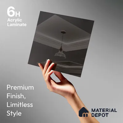 Grey Mirror Look LM 23366 Grey 8 ft x 4 ft High Gloss Finish 6H Anti Scratch Acrylic Laminate - 1.5 mm | Suitable for Kitchen Cabinet, TV Unit, Wardrobe