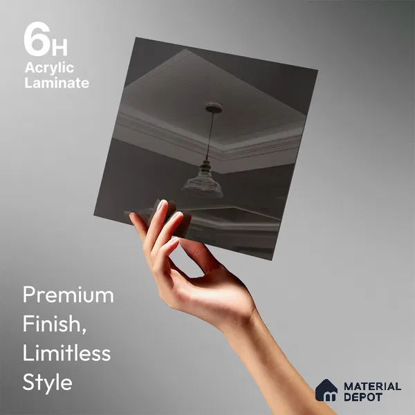 Grey Mirror Look LM 23366 Grey 8 ft x 4 ft High Gloss Finish 6H Anti Scratch Acrylic Laminate - 1.5 mm | Suitable for Kitchen Cabinet, TV Unit, Wardrobe